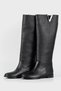 Women's Black Genuine Natural Leather Gusseted Flat Boots - 2