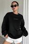 Women's Black Dreamer Printed 0 Crew Neck Oversize Loose Loose Fit Fleece Sweatshirt - 2