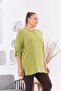 Green Tunic with Pocket and Sleeve Detail, Voile Viscose, Slit, Large Size - 2