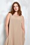 Camel Linen Dress with Rubber Detail at the Bottom 27310 - 4
