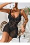 Women's V-Neck Sleeveless Strap Openwork Back Low-Cut Cross Rope Strap Black Mesh Mini Beach Dress - 2