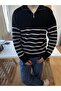 Black-White Men's Regular Zippered Fishing Knitwear Sweater - 2