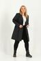 Women's Water Resistant Plus Size Trench Coat Belted Double Breasted Trench Coat Bonded Fabric Lining Black - 3
