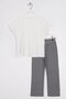 Crew Neck Short Sleeve Pıtıkare Detailed Ecru Black Color Girls' Pants Set - 3