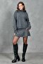 Gray Knitwear Fabric Turtleneck Oversize Sweater and Pleated Mini Skirt Two-Piece Set 9903