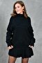 Black Knitwear Fabric Turtleneck Oversize Sweater and Pleated Mini Skirt Two-Piece Set 9903 - 6