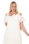 X Modapo Women's Lined Embroidered Voile Fabric White Rose Brooch Midi Plus Size Dress - 2