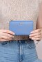 2804 Genuine Real Leather Snap Fastener Zippered Women's Wallet Flother Baby Blue - 6