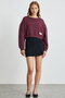 Anjali Oversize Fit 3 Thread Raised Round Collar Long Sleeve Ornamental Label Detailed Burgundy Sweatshirt - 2