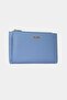 2804 Genuine Real Leather Snap Fastener Zippered Women's Wallet Flother Baby Blue - 2