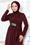 Burgundy Draped Stone Embroidered Evening Dress 5020SL890 - 4