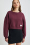 Anjali Oversize Fit 3 Thread Raised Round Collar Long Sleeve Ornamental Label Detailed Burgundy Sweatshirt - 4