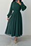 GrEEn Chiffon Hijab EvEning DrEss - UniquE DEsign - 4