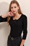Women's Black Snap Collar Detailed Blouse - 4