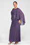 Plus Size Evening Dress with Pleat and Cape Detail - 3