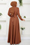 Stone EMbroidered Belted Dress - 278DVL897-M Tan - 5