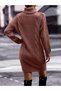 Hair Braid & Selanik Knit Patterned Links Detail Turtleneck Long Sleeve Back Detailed Cinnamon Knitwear Dress Tunic - 5