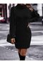 Hair Braid & Selanik Knit Patterned Links Detail Turtleneck Long Sleeve Back Detailed Black Knitwear Dress Tunic - 2