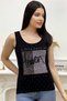 Heaven Crystal Stone Printed Slim Fit / Slim Fit Cotton Women's Stylish Athlete Thick Strap Sleeveless T-Shirt - 6