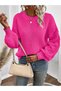 Selanik Knitted Sleeve Motif Crew Neck Fuchsia Knitwear Sweater - 3