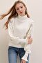 Women's White Half Turtle Sleeve Lace Detailed Sweater - 3
