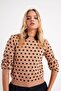 Women's Brown Crew Neck Polka Dot Sweater - 2