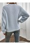 Selanik Knitted Sleeve Motif Crew Neck Baby Blue Knitwear Sweater - 4