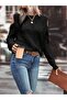 Women's Crew Neck Mesh Detailed Hair Braid Execution Patterned Shoulder Detailed Black Knitwear Sweater - 4