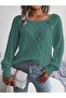 Women's Boat Neck Hair Braid Patterned Button Detailed Mint Knitwear Sweater
