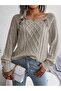 Women's Boat Neck Hair Braid Patterned Button Detailed Stone Knitwear Sweater