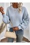 Selanik Knitted Sleeve Motif Crew Neck Baby Blue Knitwear Sweater - 3