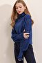 Women's Cobalt Blue Half Turtle Sleeve Lace Detailed Sweater - 3