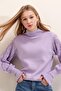 Women's Lilac Half Turtleneck Sweater with Lace Detail - 2
