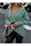 Double Breasted Neckline Patterned Hair Braided Knitwear Sweater Tunic MINT