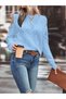Women's Crew Neck Mesh Detailed Hair Braid Execution Patterned Shoulder Detailed Baby Blue Knitwear Sweater