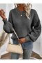 Selanik Knitted Sleeve Motif Crew Neck Anthracite Knitwear Sweater - 4