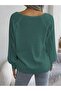 Women's Boat Neck Hair Braid Patterned Button Detailed Mint Knitwear Sweater - 3