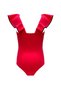Red 50Uv Girl's Swimsuit with V-Neck Flounce Belt and Bow Detail by Nessi Byrd - 2