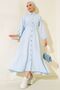 Full-Length Metal Buttoned Striped Modest Dress