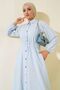 Full-Length Metal Buttoned Striped Modest Dress - 2