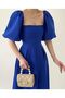 - Cobalt Blue Square Collar Pleated Midi Dress - 7
