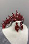 Tokyo Model Bridal Henna Crown and Drop Stone Earring Set Red Color - 3