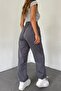 Women's Gray Embroidered Adjustable Oversize Wide Leg Pants/Sweatpants - 3
