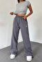 Women's Gray Embroidered Adjustable Oversize Wide Leg Pants/Sweatpants