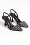 Black Beige Stripe Patterned Heeled Stiletto - 4
