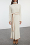 Mink Ribbed Knitwear Dress with Stone Belt Tctaw25Eb00045 - 3