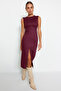 Mor Bodycone/Vücudu Saran Midi Dokuma Süet Elbise TWOAW24EL00321 - 4