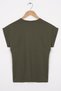 Crew Neck Short Sleeve Pocket Detailed Silvery Cat Printed Khaki Color Girls' T-Shirt - 3