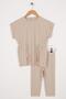 Crew Neck Beige Color Girl's Thai Suit