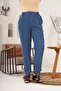 Plus Size Blue Trousers with Waist Tie Detail and Elastic Waist - 3